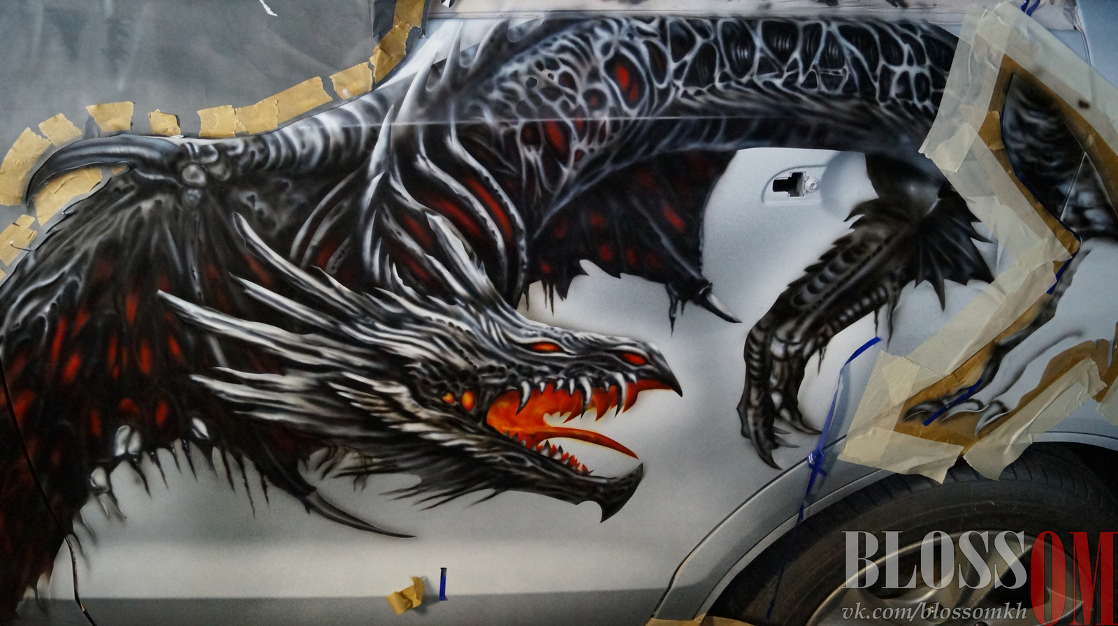 Protected by dragons - My, Airbrushing, Car, The Dragon, Blossom, Art, Fantasy, Drawing, Painting, Longpost