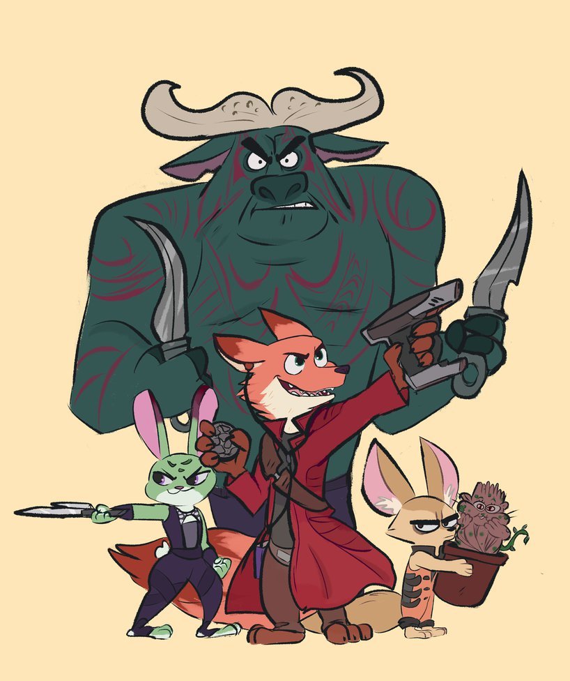 Beasts of the Galaxy - Captain Buffaloson, Finnick, Judy hopps, Nick wilde, Zootopia, Crossover, Art, Finnick the Fennec, 