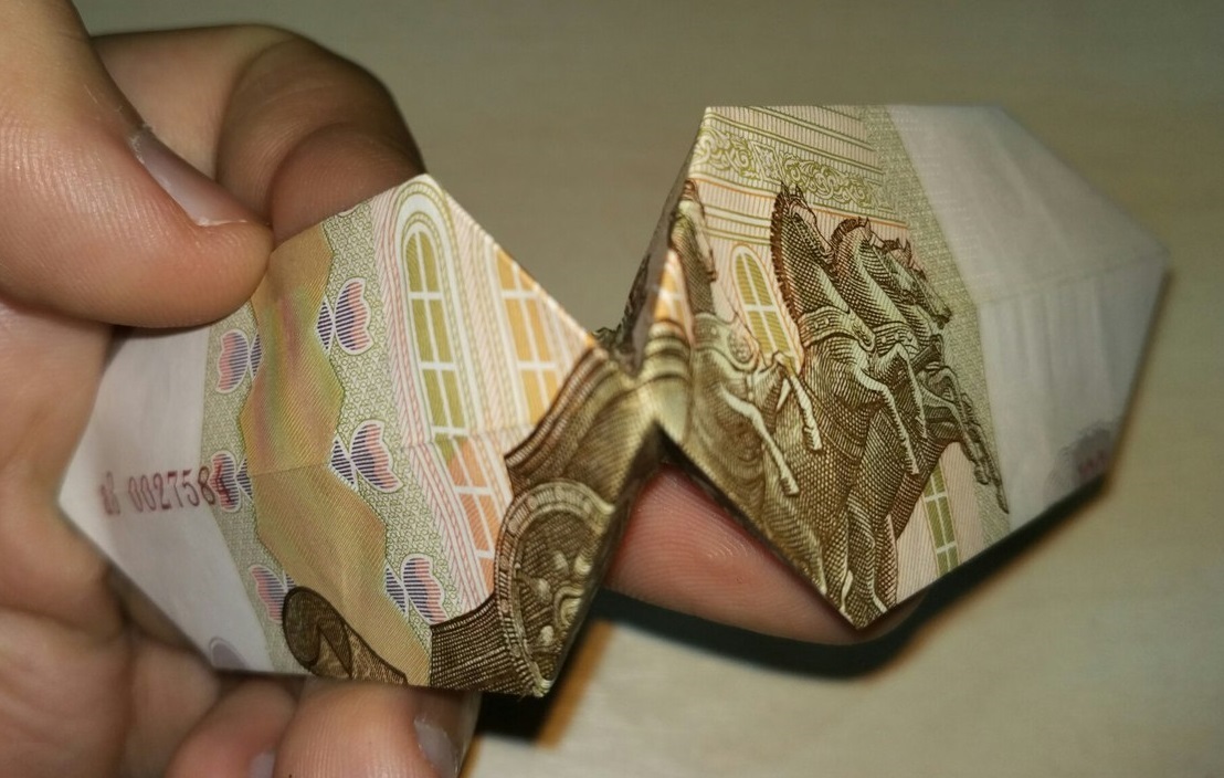 Money Gami. - My, Moneygami, Origami, The bow tie, One hundred rubles, Longpost