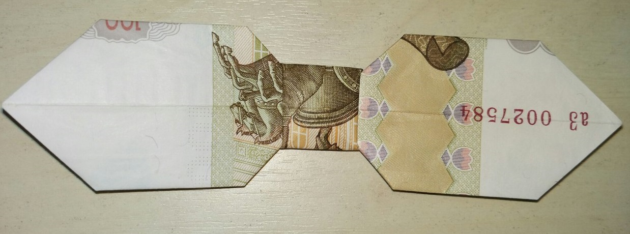 Money Gami. - My, Moneygami, Origami, The bow tie, One hundred rubles, Longpost