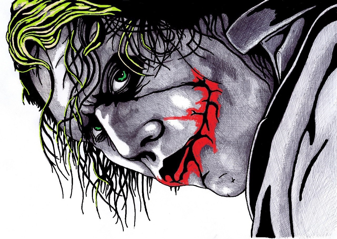 Joker - My, Joker, Pen drawing, Paint