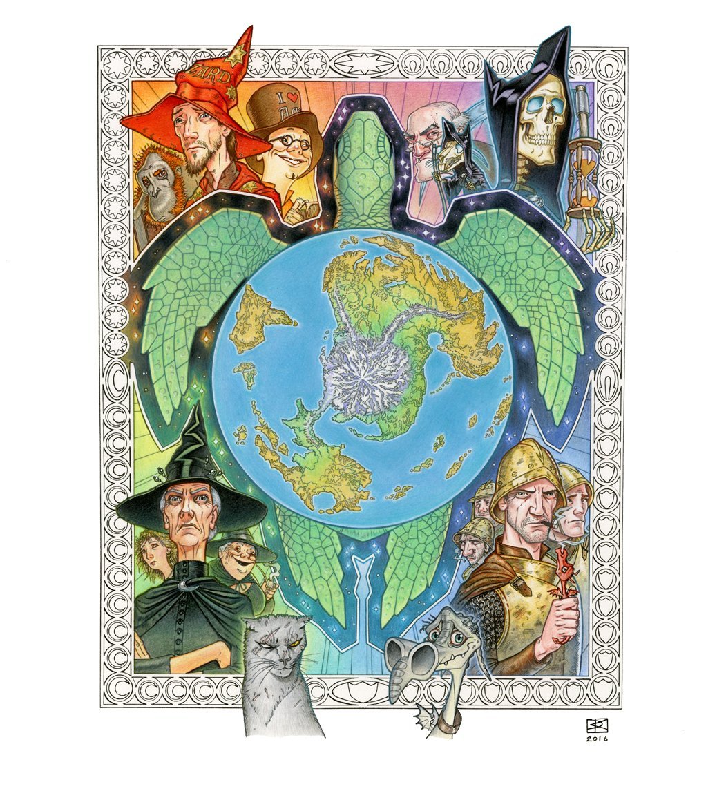 The whole world, albeit flat - , Flat world, Terry Pratchett, Rinswind, Death, Witches, Guards, Art