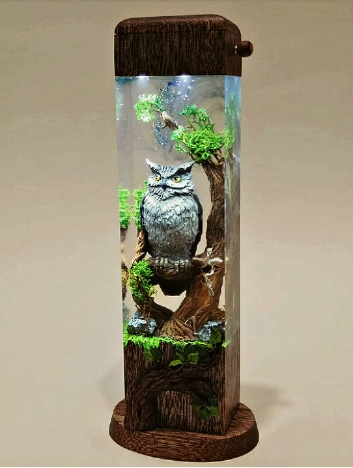 Another bird scene - My, Owl, Owl, Handmade, Polymer clay, Longpost, Epoxy resin, Needlework without process, Night light