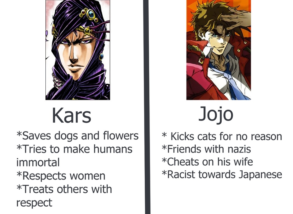 Who is really the villain? - Jojos bizarre adventure, Villains, Kars, Joseph Joestar, Comparison