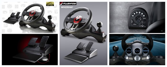 Игровой комплект руль + педали FLASHFIRE WH2304V, для ПК, PS3/PS4, Xbox One, Nintendo Switch, с виброотдачей