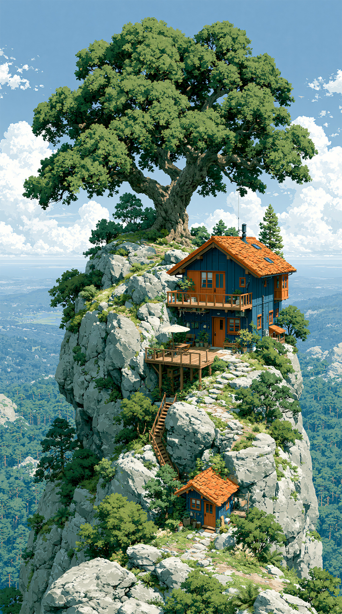 A house atop a mountain with a great view