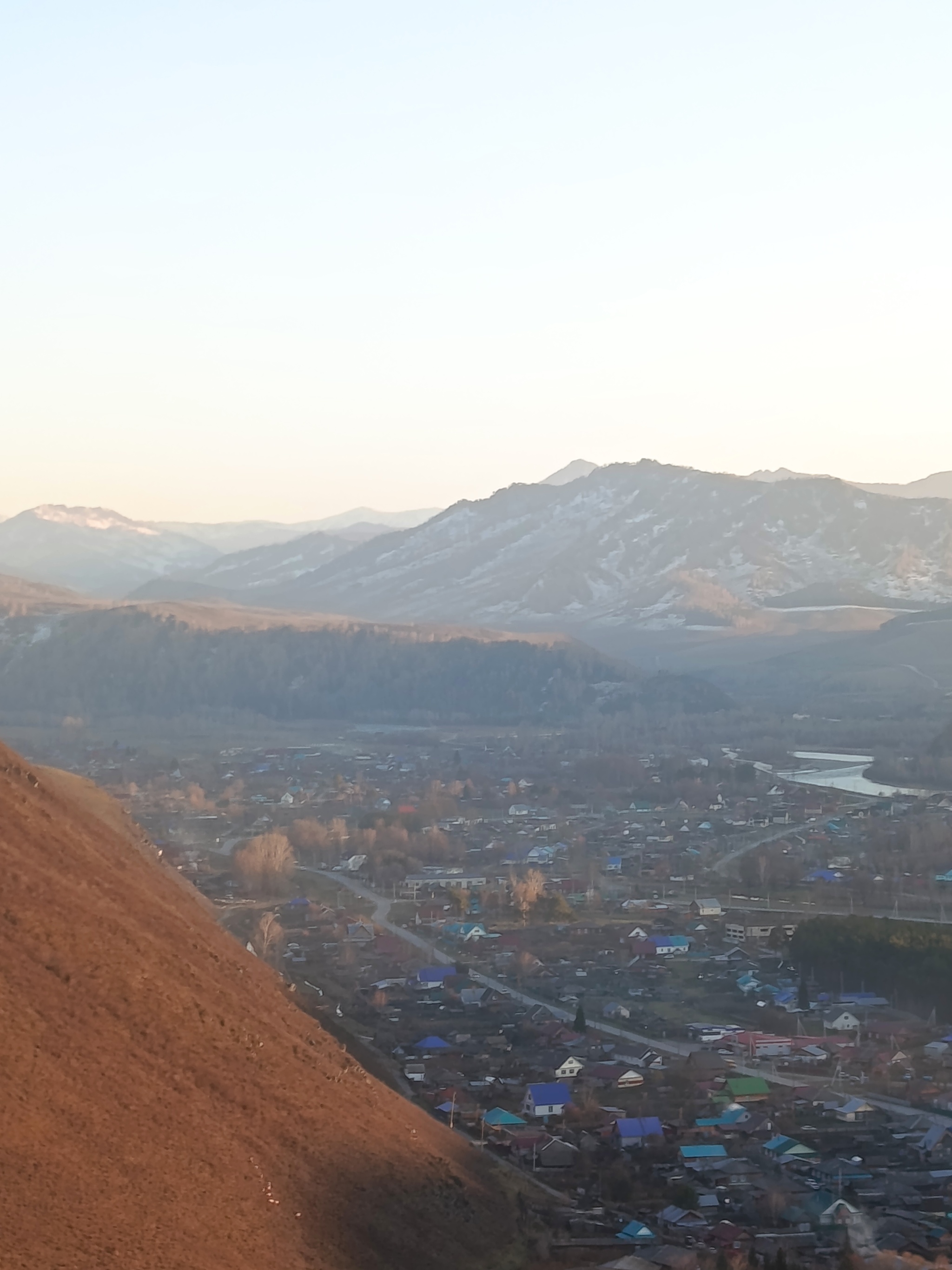 View from the mountains in Altai - Picture with text, Images, Landscape, The sun, dawn, Fog, Clouds, Sunset, Sky, Village, Village, Altai region, Altai Republic, Sunrises and sunsets, Polar Lights, Longpost