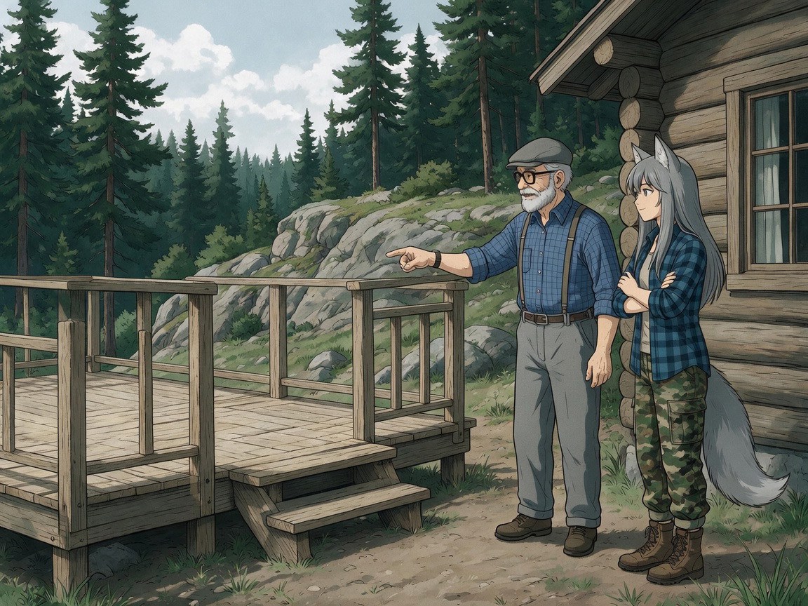 Helga and the Big Water - Anime art, Longpost, My, Art, Anime, Girls, Autumn, Hike, Animal ears, Tail, Kitsune, The mountains, Flood, Original character, Neural network art, River, Ginger & White, Neural Network Content, Series Ginger and Winter