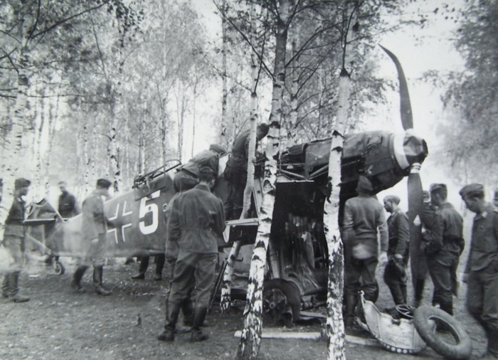 Bf109D-1 лейтенанта Фридриха Беренса, спрятанный в лесу, был позже найден сухопутными частями вермахта.