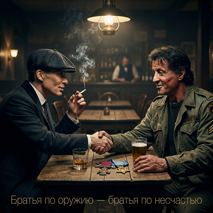 "Братья по оружию — братья по несчастью". *Данное изображение сгенерировано с помощью искусственного интеллекта по задумке автора.