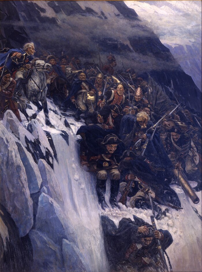 «Переход Суворова через Альпы». В.И. Суриков, 1899 год