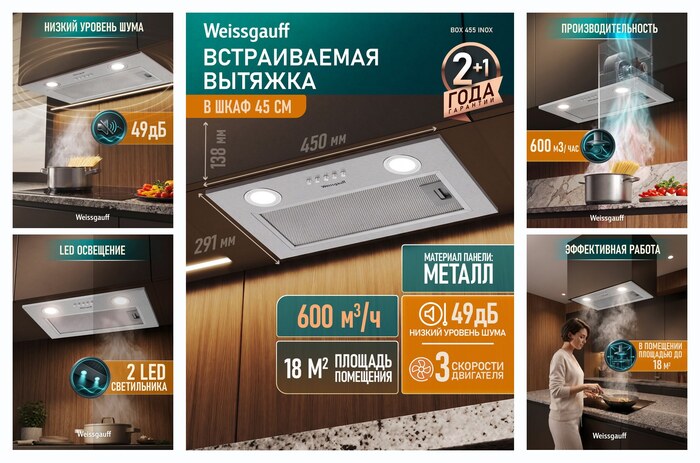 ������������ ������� Weissgauff BOX 455 Inox, ������������������ 600 �3/�, ����������� ������� ������