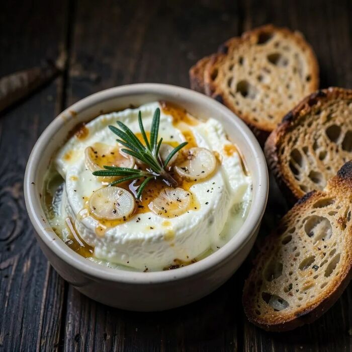 Запечённый камамбер с чесноком, розмарином и хрустящим багетом