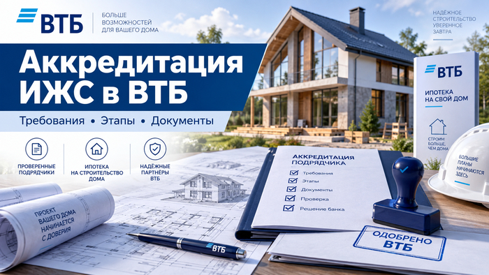 Аккредитация ИЖС в банке ВТБ в 2026 году: требования к подрядчикам, документы и порядок получения