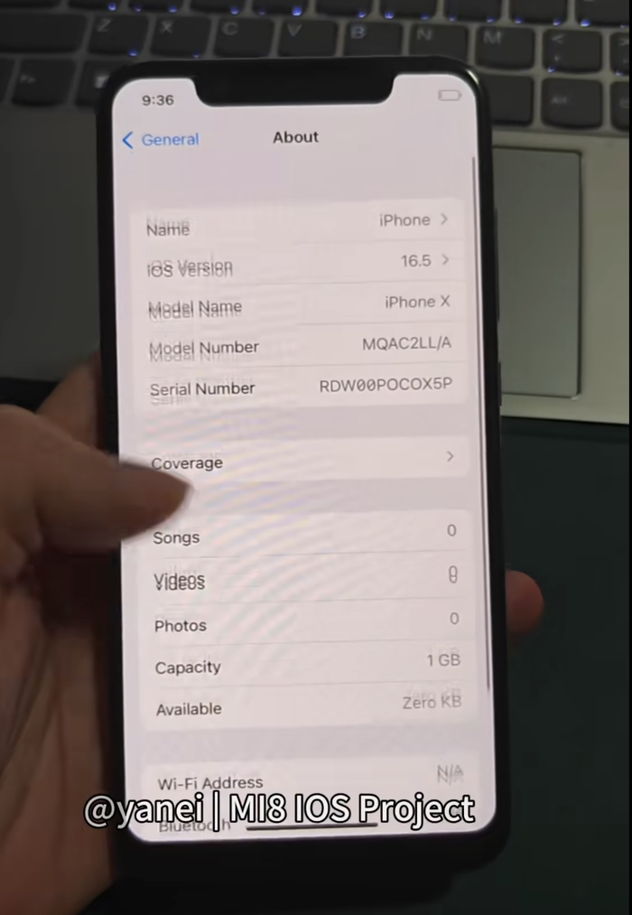 ���� �� ������ Yanei: Xiaomi Mi 8 � iOS 16.5 � ���������� �������� ���� iPhone X